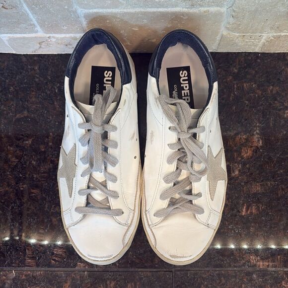 Golden Goose & Dust Bag Super Star White, Gray, Blue Leather Sneakers - Picture 10 of 14